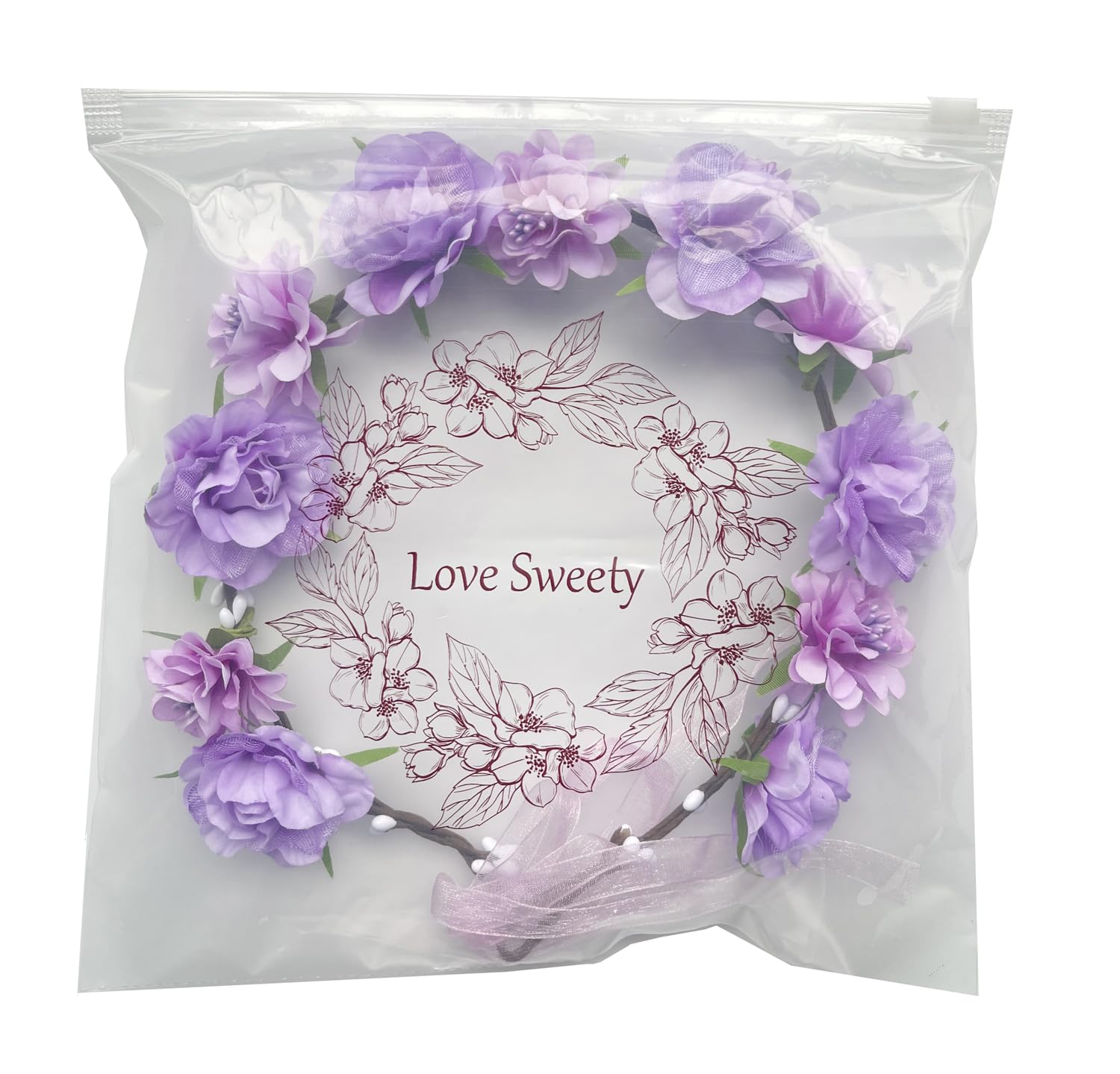 Love Sweety Women Flower Headband Bridal Floral Crown Wreath Girls BOHO Garland Halo(Purple)