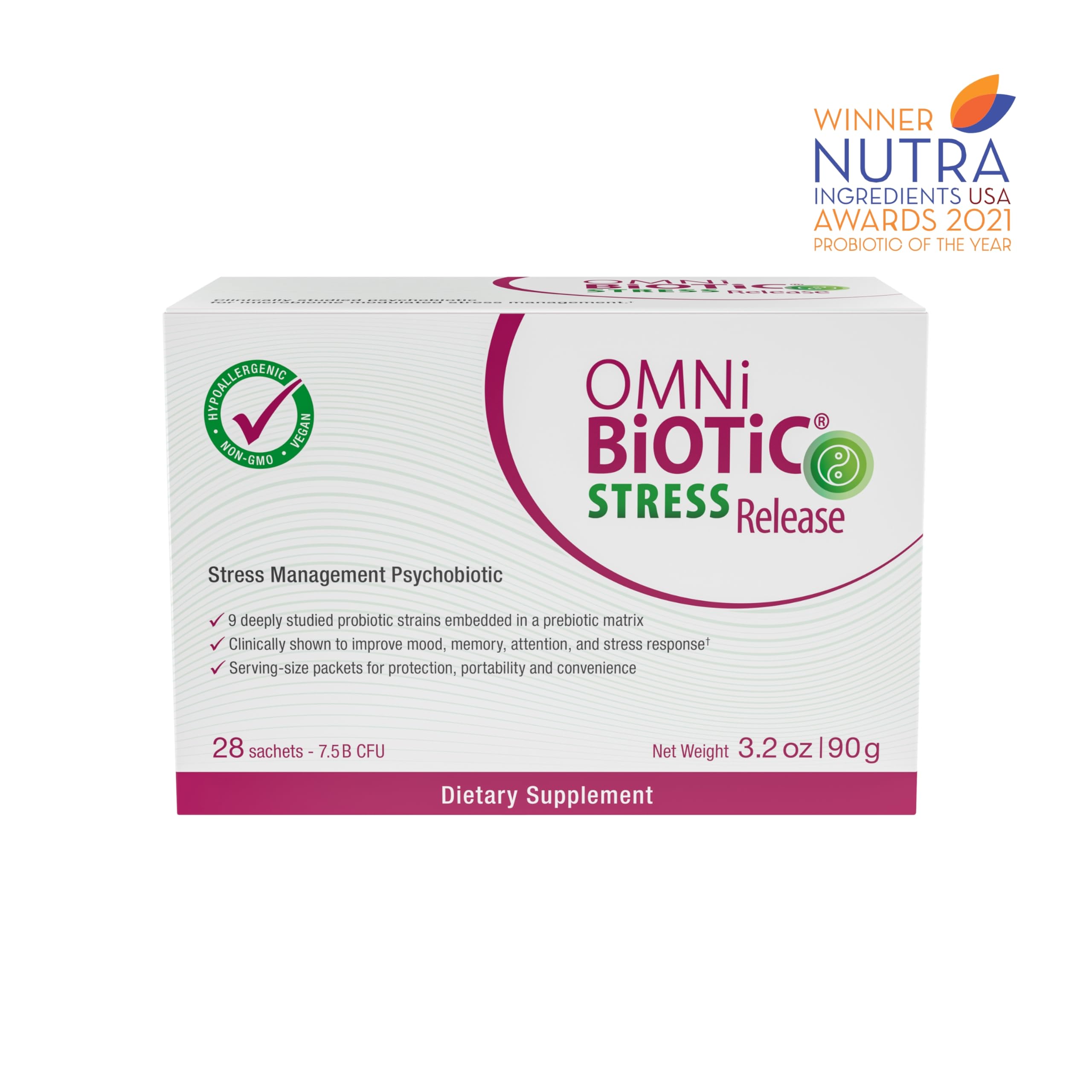 OMNi BiOTiC Stress Release - Clinically Tested Probiotic for Stress Management & Gut-Brain Axis Support - Stress Probiotic and Mood Probiotic - Vegan, Non-GMO (28 Daily Packets)