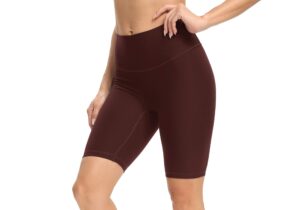 lastfor1 women's 8" volleyball shorts high waist yoga shorts compression workout running athletic shorts wine red xxl