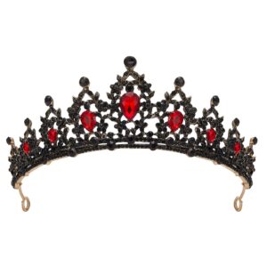 sweetv jeweled tiaras and crowns for women, red crystal queen crown, black wedding tiara for bride, metal birthday quinceanera pageant prom headpieces,delilah