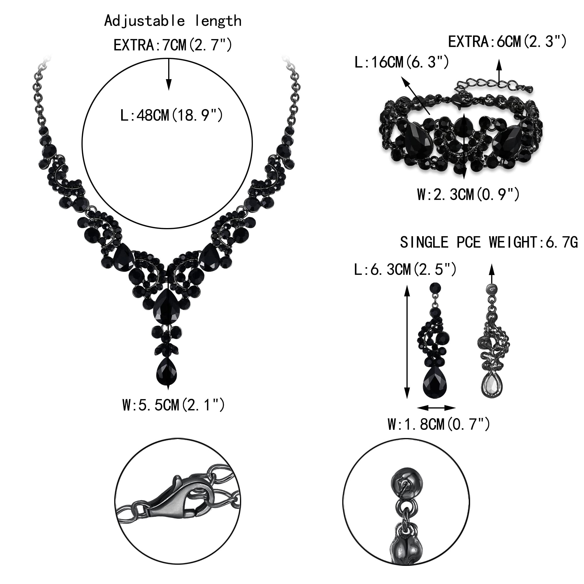 EVER FAITH Costume Jewelry Sets Rhinestone Crystal Bridal Bride Art Deco Floral Teardrop Necklace Earrings Bracelet for Women Black Black-Tone