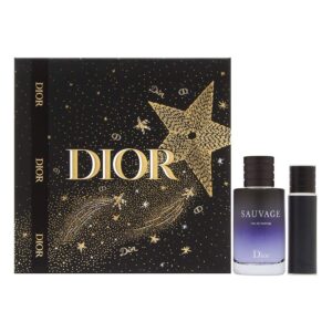 sauvage by christian dior for men 2 piece set includes: 3.4 oz eau de parfum spray + 0.34 oz eau de parfum travel spray