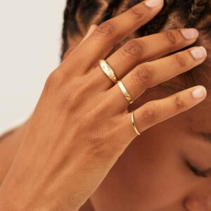 NOKMIT 3mm 14K Gold Filled Rings for Women Dainty Gold Stacking Stackable Band Thin Gold Thumb Pinky Finger Ring Non Tarnish Comfort Fit Size 4 to 11 (Gold,7)