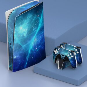 PlayVital Blue Nebula Full Set Skin Decal for ps5 Console Digital Edition, Sticker Vinyl Decal Cover for ps5 Controller & Charging Station & Headset & Media Remote