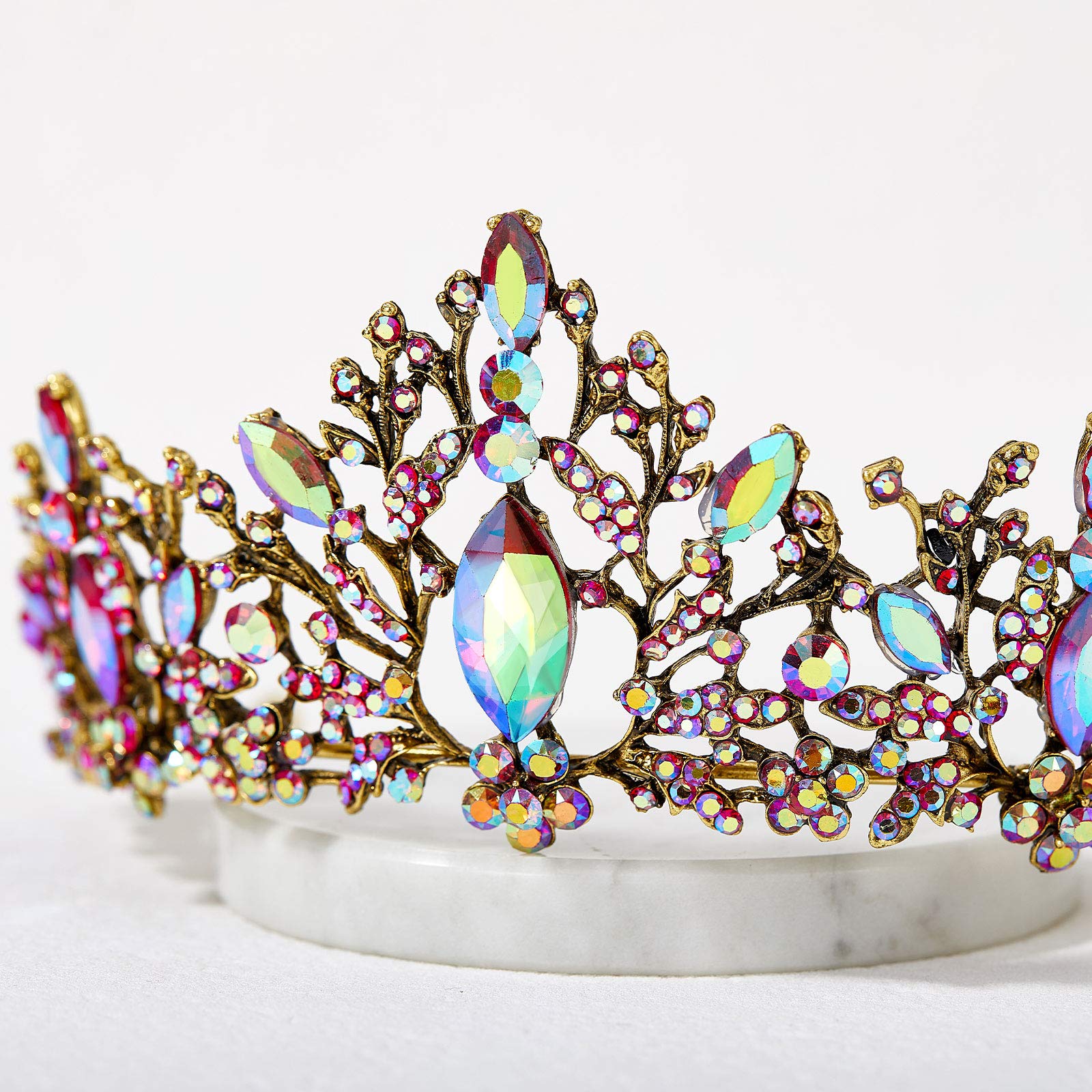 SWEETV Tiaras and Crowns for Women, Iridescent Crystal Queen Crown, Multicolored Wedding Tiara for Bride, Metal Birthday Quinceanera Pageant Prom Headpieces,Gabriella