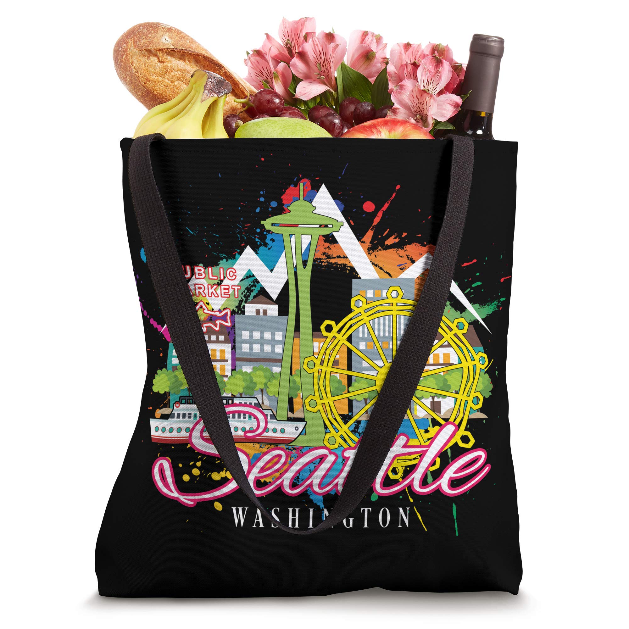 Seattle Washington City Skyline Space Needle Souvenir Tote Bag