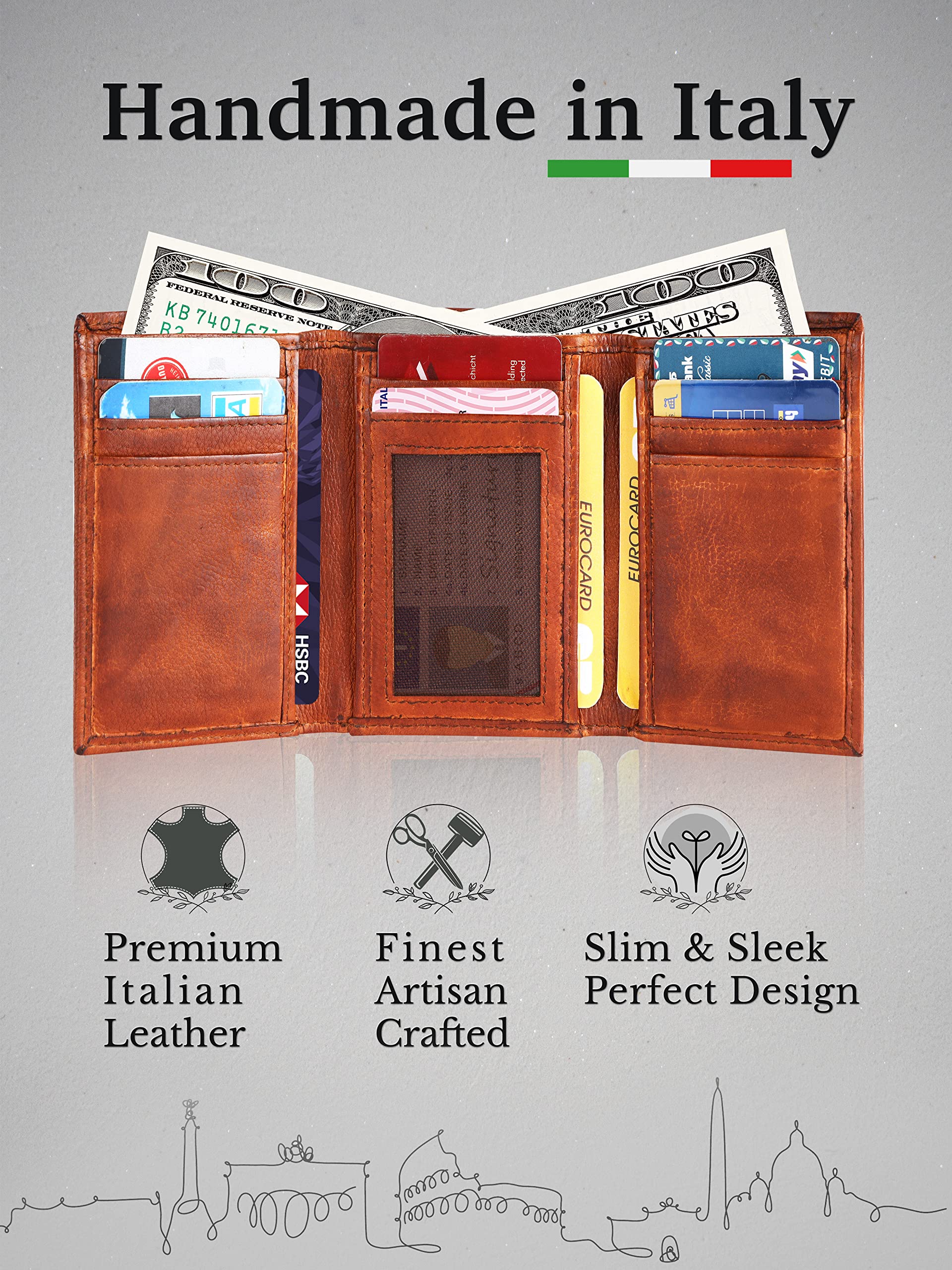 CALGARI® Italian Luxury Leather Wallets For Men | Trifold