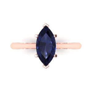 Clara Pucci 1.50 ct Marquise Cut Solitaire Simulated Blue Sapphire Engagement Bridal Promise Anniversary Ring 18K Rose Gold Size 3.75