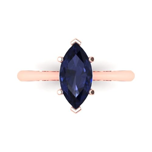 Clara Pucci 1.50 ct Marquise Cut Solitaire Simulated Blue Sapphire Engagement Bridal Promise Anniversary Ring 18K Rose Gold Size 8.75