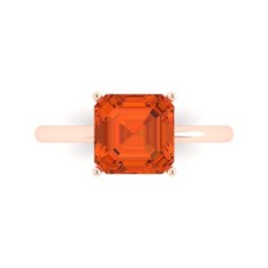 clara pucci 2.5 ct asscher cut solitaire red simulated diamond engagement wedding bridal promise anniversary ring 18k rose gold size 8