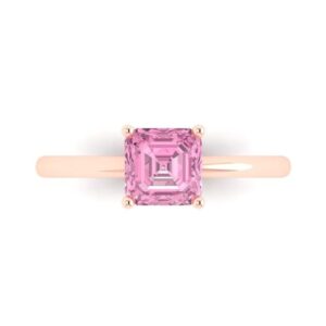 clara pucci 1.0 ct asscher cut solitaire pink simulated diamond engagement bridal promise anniversary ring 18k rose gold size 5.5