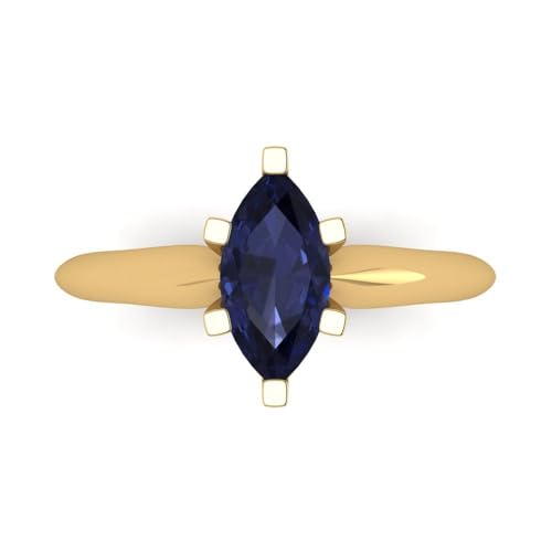 Clara Pucci 1.0 ct Marquise Cut Solitaire Simulated Blue Sapphire Engagement Bridal Promise Anniversary Ring 18K Yellow Gold Size 5.5