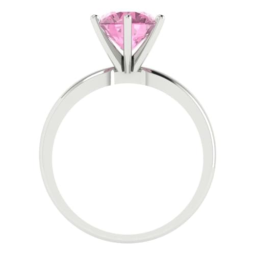 Clara Pucci 2.0 ct Round Cut Solitaire Pink Simulated Diamond Engagement Bridal Promise Anniversary Ring in 18K White Gold Size 10.75