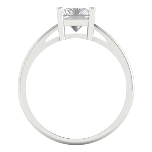 Clara Pucci 2.0 ct Emerald Cut Solitaire Moissanite Engagement Wedding Bridal Promise Anniversary Ring 18K White Gold Size 3.5