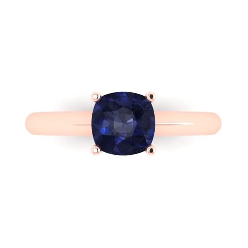 Clara Pucci 1.50 ct Cushion Cut Solitaire Simulated Blue Sapphire Engagement Bridal Promise Anniversary Ring 18K Rose Gold Size 3.75