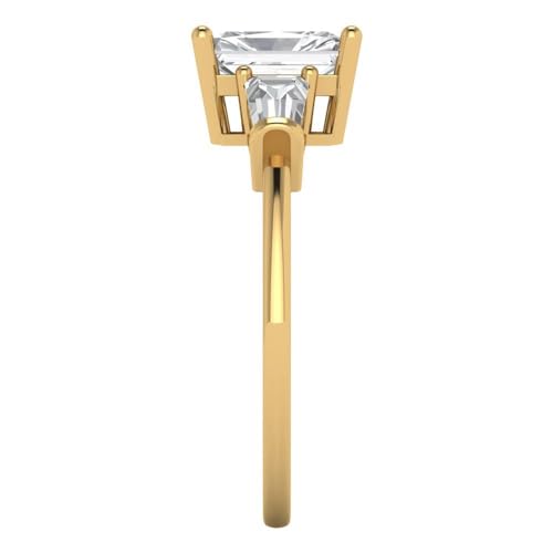 Clara Pucci 2.0 Carat Emerald cut 3 stone Solitaire with Accent Genuine Moissanite Wedding Promise Anniversary Bridal Ring 18K Yellow Gold 8.25