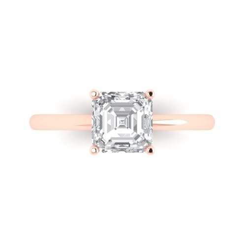 Clara Pucci 1.50 ct Asscher Cut Solitaire Moissanite Engagement Wedding Bridal Promise Anniversary Ring 18K Rose Gold Size 5.75