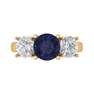 Clara Pucci 3.25 ct Round Cut 3 stone Genuine Simulated Blue Sapphire Engagement Promise Anniversary Bridal Ring 18K Yellow Gold 4.5