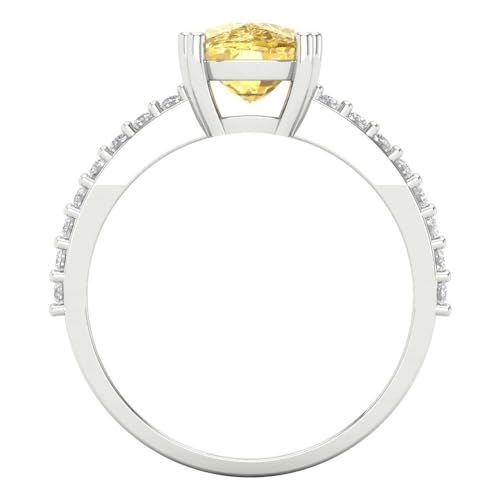 Clara Pucci 3.50 ct Cushion Cut Solitaire Genuine Yellow Simulated Diamond Engagement Promise Anniversary Bridal Ring 18K White Gold 9.25