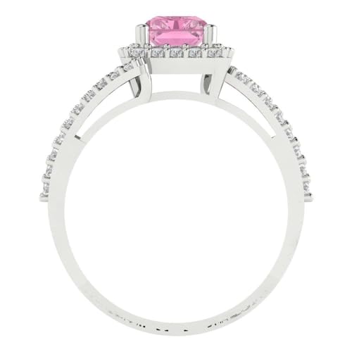 Clara Pucci 2.10 ct Emerald Cut Solitaire Halo Genuine Pink Simulated Diamond Engagement Promise Anniversary Bridal Ring 18K White Gold 5