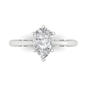 clara pucci 2.0 ct pear cut solitaire moissanite engagement wedding bridal promise anniversary ring 18k white gold size 5.25