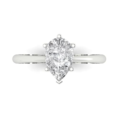 Clara Pucci 2.0 ct Pear Cut Solitaire Moissanite Engagement Wedding Bridal Promise Anniversary Ring 18K White Gold Size 5.25