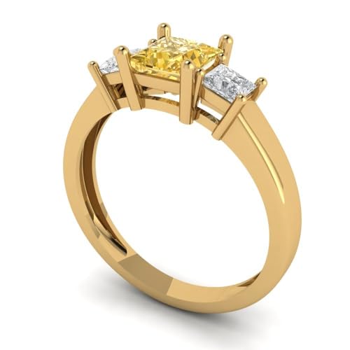 Clara Pucci 0.95ct Princess cut 3 stone Solitaire Yellow Simulated Diamond Engagement Promise Anniversary Bridal Ring 18K Yellow Gold 9.5