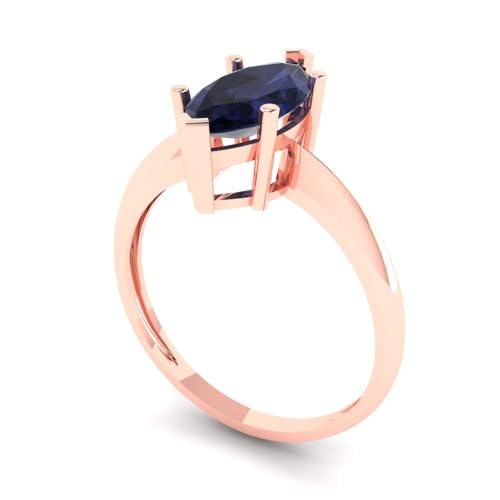 Clara Pucci 1.50 ct Marquise Cut Solitaire Simulated Blue Sapphire Engagement Bridal Promise Anniversary Ring 18K Rose Gold Size 8.75