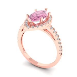 Clara Pucci 2.38 ct Marquise Cut Solitaire Halo Pink Simulated Diamond Engagement Promise Anniversary Bridal Ring 18K Rose Gold 4.5