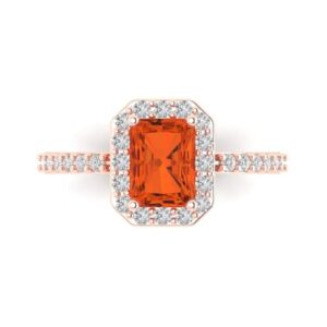 Clara Pucci 2.07 ct Emerald Cut Solitaire Halo Genuine Red Simulated Diamond Engagement Promise Anniversary Bridal Ring 18K Rose Gold 4.5