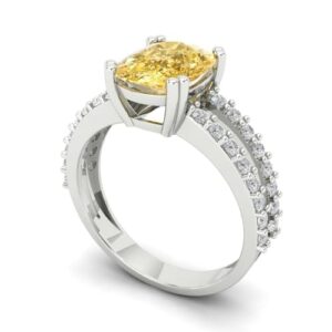 Clara Pucci 3.50 ct Cushion Cut Solitaire Genuine Yellow Simulated Diamond Engagement Promise Anniversary Bridal Ring 18K White Gold 9.25