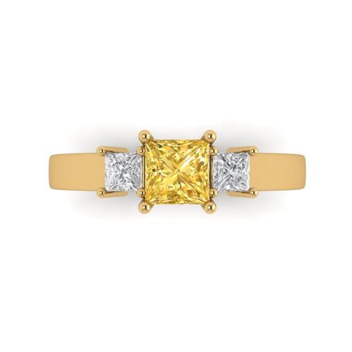 Clara Pucci 0.95ct Princess cut 3 stone Solitaire Yellow Simulated Diamond Engagement Promise Anniversary Bridal Ring 18K Yellow Gold 9.5