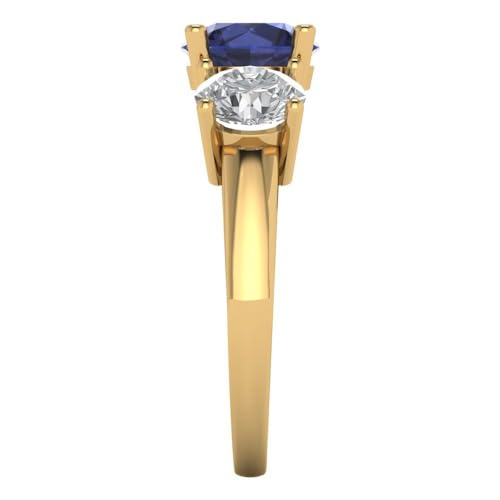 Clara Pucci 3.25 ct Round Cut 3 stone Genuine Simulated Blue Sapphire Engagement Promise Anniversary Bridal Ring 18K Yellow Gold 4.5