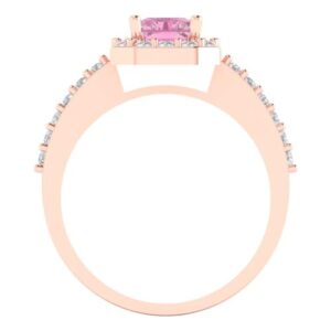 Clara Pucci 2.07 ct Emerald Cut Solitaire Halo Pink Simulated Diamond Engagement Promise Anniversary Bridal Ring 18K Rose Gold 3.75