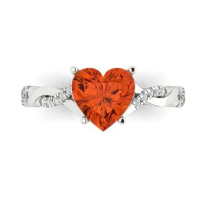 Clara Pucci 2.19 ct Heart Cut Twisted Solitaire Halo Red Simulated Diamond Engagement Promise Anniversary Bridal Ring 18K White Gold 7.5