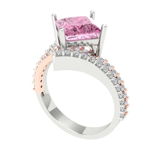 Clara Pucci 2.45ct Princess Cut Solitaire Genuine Pink Simulated Diamond Engagement Promise Anniversary Bridal Ring 18K 2tone Gold 6.75