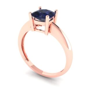 Clara Pucci 1.50 ct Cushion Cut Solitaire Simulated Blue Sapphire Engagement Bridal Promise Anniversary Ring 18K Rose Gold Size 3.75