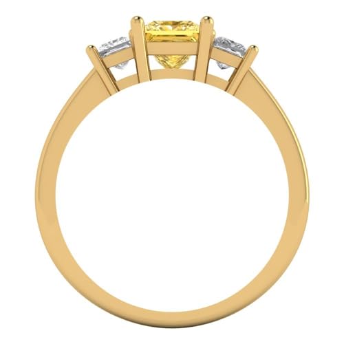 Clara Pucci 0.95ct Princess cut 3 stone Solitaire Yellow Simulated Diamond Engagement Promise Anniversary Bridal Ring 18K Yellow Gold 9.5