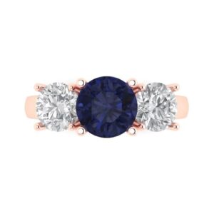 clara pucci 3.25 ct round cut 3 stone genuine simulated blue sapphire engagement promise anniversary bridal ring 18k rose gold 4.5