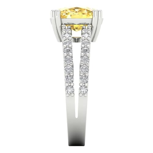 Clara Pucci 3.50 ct Cushion Cut Solitaire Genuine Yellow Simulated Diamond Engagement Promise Anniversary Bridal Ring 18K White Gold 9.25