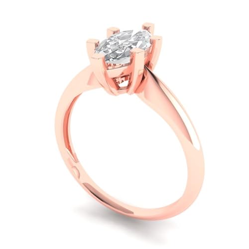 Clara Pucci 1.0 ct Marquise Cut Solitaire Moissanite Engagement Wedding Bridal Promise Anniversary Ring 18K Rose Gold Size 5.5