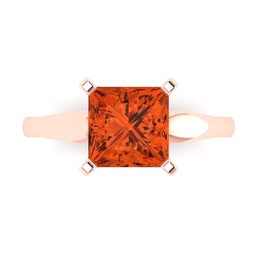 Clara Pucci 2.5 ct Princess Cut Solitaire Red Simulated Diamond Engagement Bridal Promise Anniversary Ring in 18K Rose Gold Size 3.5