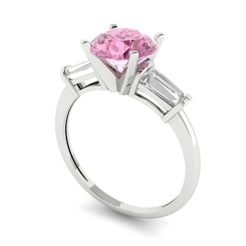 Clara Pucci 2.0 ct Round Cut 3 stone Solitaire Pink Simulated Diamond Engagement Promise Anniversary Bridal Ring 18K White Gold 4.5