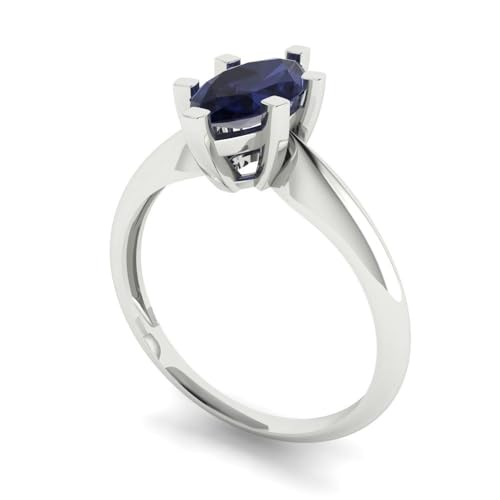 Clara Pucci 1.0 ct Marquise Cut Solitaire Simulated Blue Sapphire Engagement Bridal Promise Anniversary Ring 18K White Gold Size 9.75