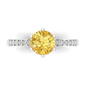 Clara Pucci 1.96ct Round Cut Solitaire Genuine Yellow Simulated Diamond Engagement Promise Anniversary Bridal Ring 18K White Gold 8