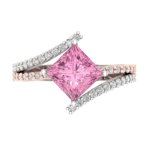 Clara Pucci 2.45ct Princess Cut Solitaire Genuine Pink Simulated Diamond Engagement Promise Anniversary Bridal Ring 18K 2tone Gold 6.75