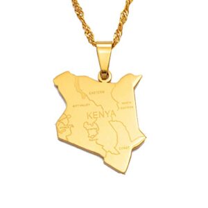 Hafrita Map Of Kenya Pendant Necklaces Gold Kenyan Map Stainless Steel Pendant Necklaces