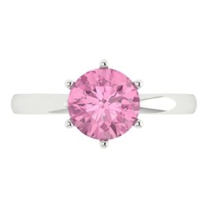 Clara Pucci 2.0 ct Round Cut Solitaire Pink Simulated Diamond Engagement Bridal Promise Anniversary Ring in 18K White Gold Size 10.75