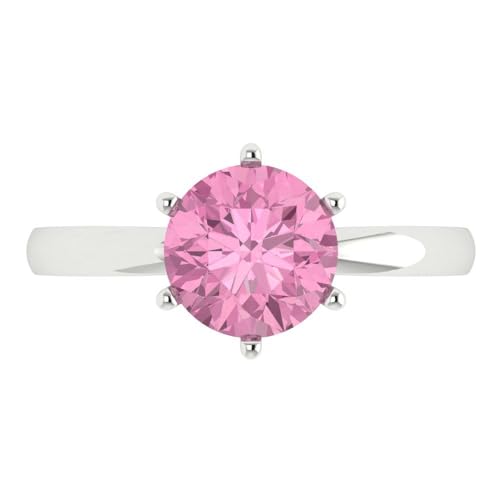 Clara Pucci 2.0 ct Round Cut Solitaire Pink Simulated Diamond Engagement Bridal Promise Anniversary Ring in 18K White Gold Size 10.75