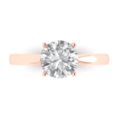 Clara Pucci 1.50 ct Round Cut Solitaire Moissanite Engagement Wedding Bridal Promise Anniversary Ring in 18K Rose Gold Size 3.5